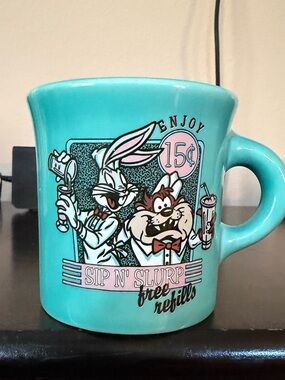 Warner Bros. Teal Ceramic Mug with Bugs Bunny & Taz Artwork